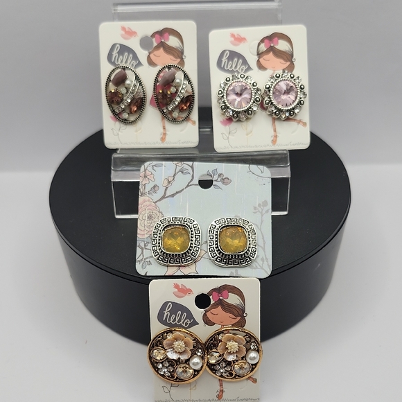 Jewelry - Chic Silver and Gold Earrings Set with Pink and Yellow Accents